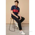 Mens Classic Contrast Block Embroidery Pique Polo рубашка